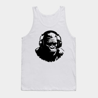 Funny Gorilla Wearing Headphones Silhouette Design Tank Top